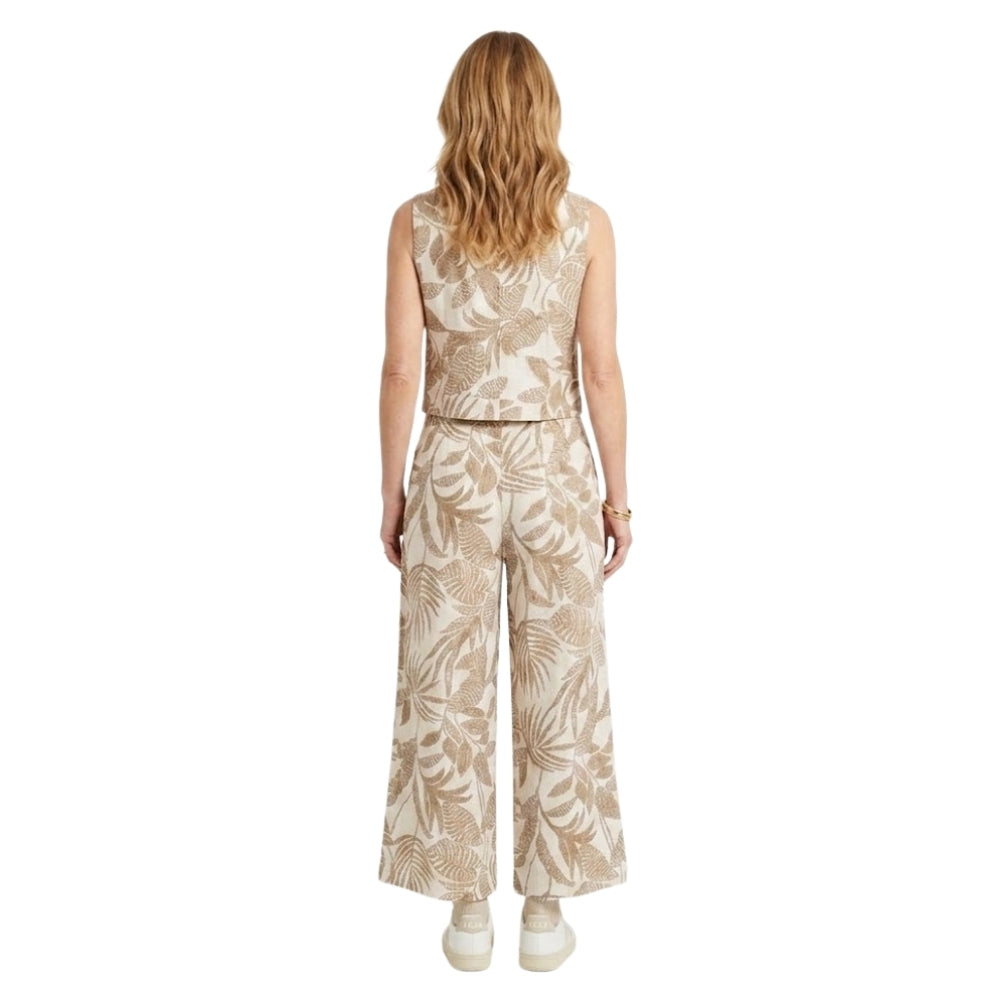 Zara co-ord set met gilet en wijde broek bladprint beige voor dames - styling foto