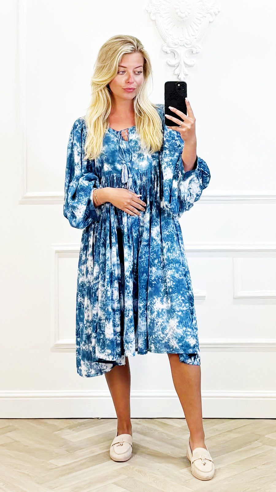 Tie-Dye Midi Jurk Blauw