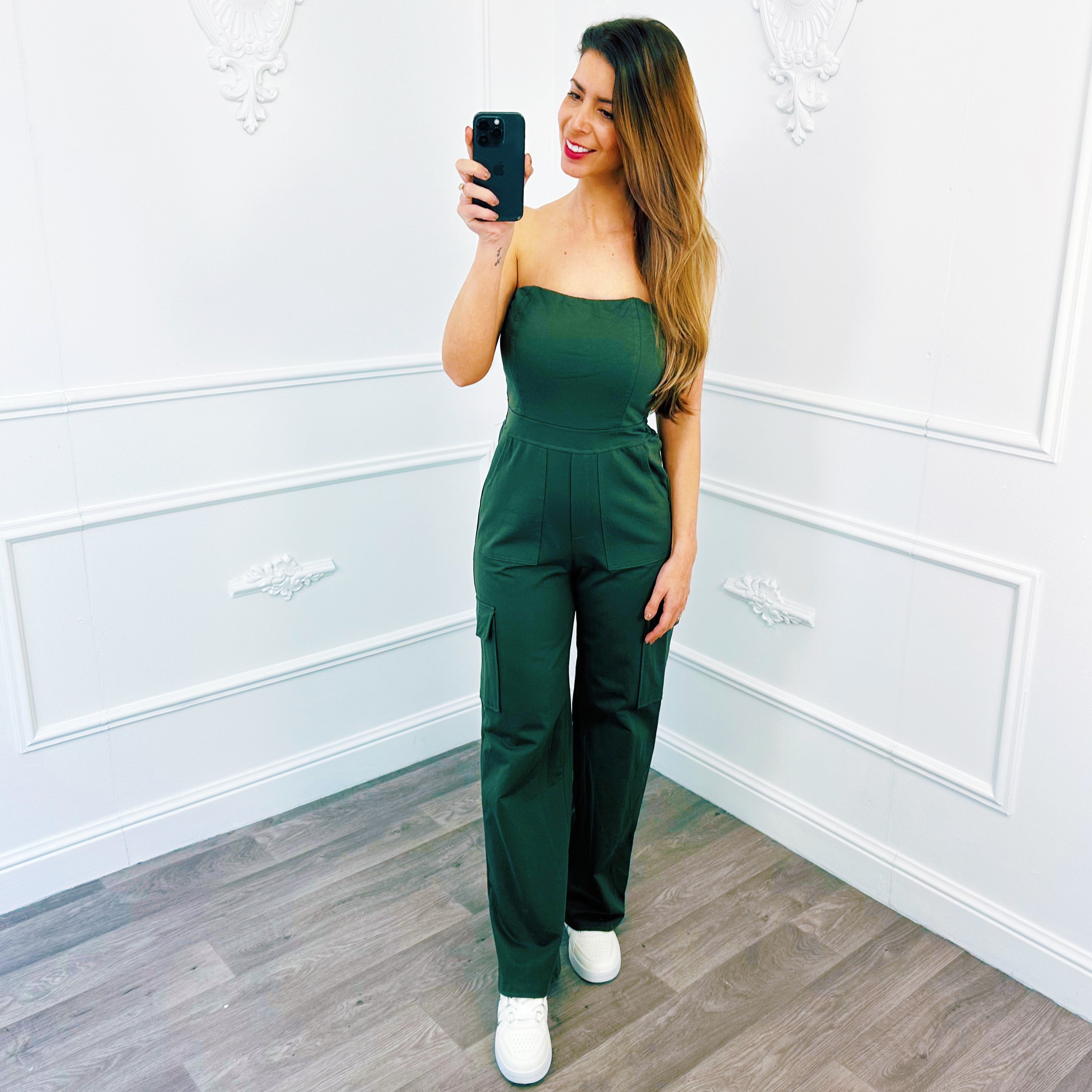 Strapless Cargo Jumpsuit Army