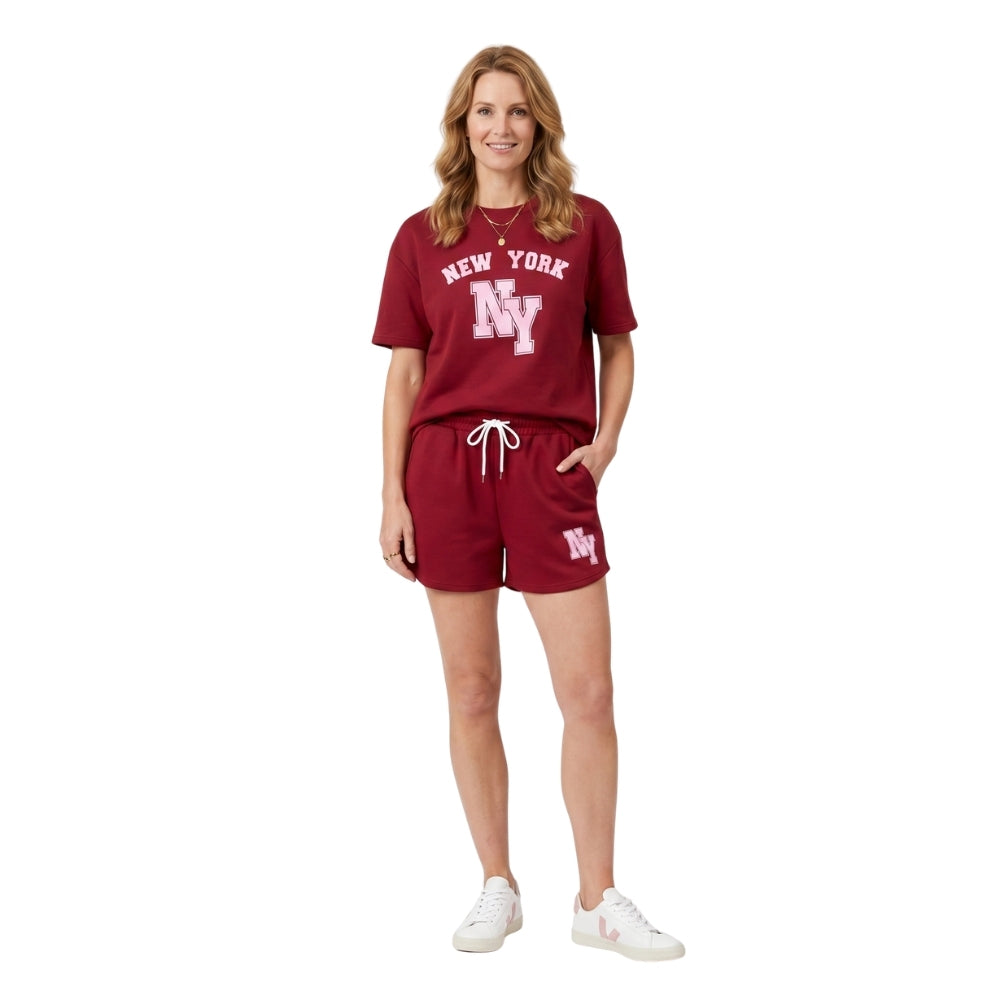Varsity New York short co-ord set rood voor dames