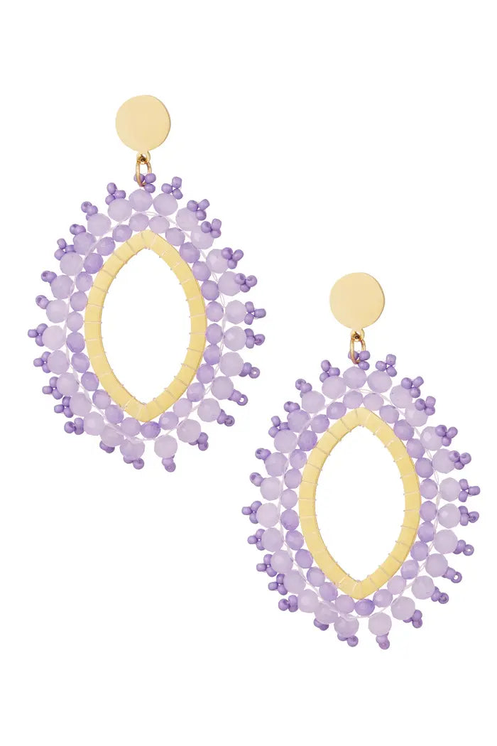 BIJOU || Boucle d'Oreille Ovale Perles Cristal Lilas