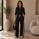 Sportieve Rits Co-ord Set met Streepdetail - Zwart