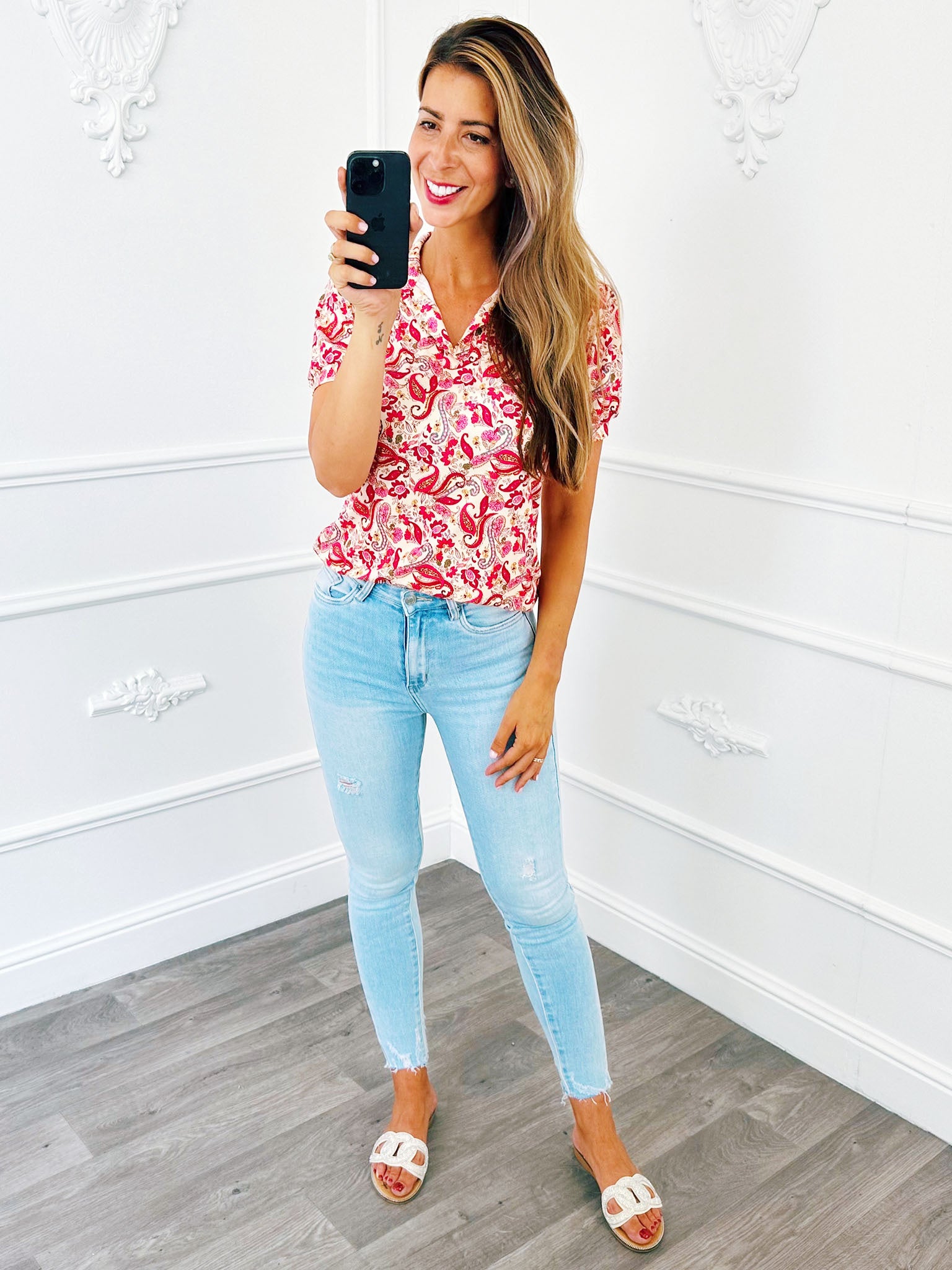 Paisley V Top Fuchsia