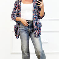 Turqoise Katoenen Kimono met Print