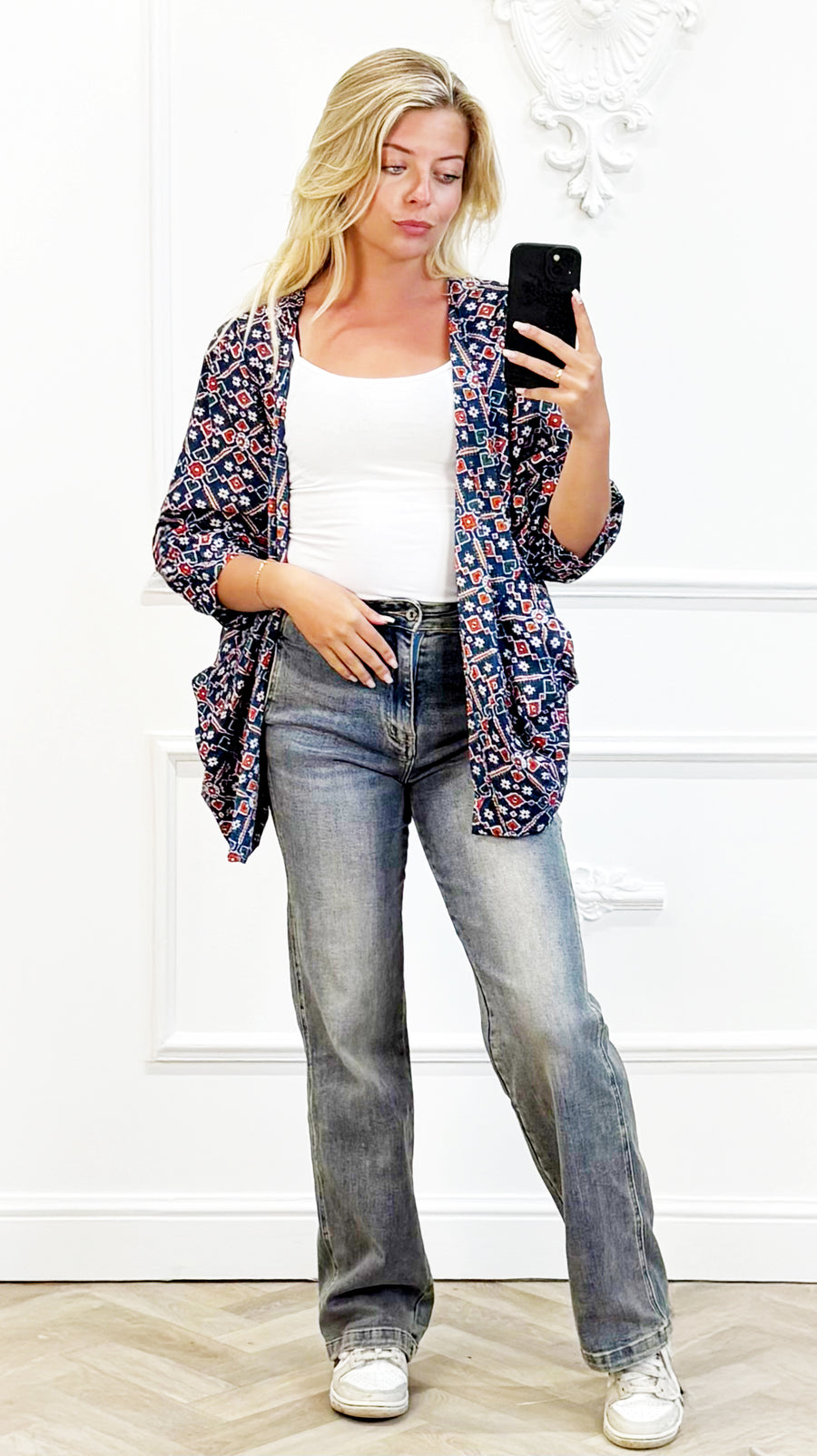 Turqoise Katoenen Kimono met Print