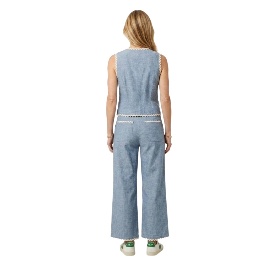 Sterre linnen-look co-ord set met gilet in jeansblauw voor dames - styling foto
