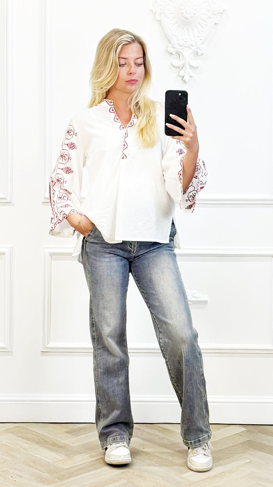 "Wijde Boho Top met Mouwenborduurwerk
