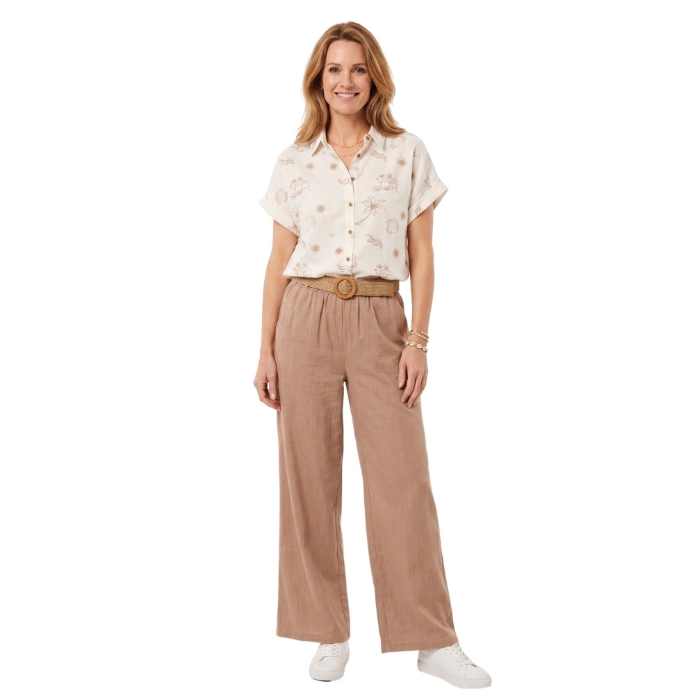 Sari co-ord set met strandprint en ceintuur in taupe voor dames