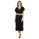 Sylvia Zwarte Midi Jurk met V-hals en Tailleceintuur