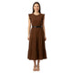 Eva Bruine Midi Jurk met Ruches en Tailleceintuur