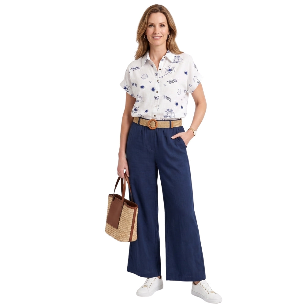 Sari co-ord set met strandprint en ceintuur in marineblauw voor dames