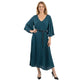 Geplooide Blauwe Jurk – Elegante Pleated Dress met V-Hals en Korte Mouwen