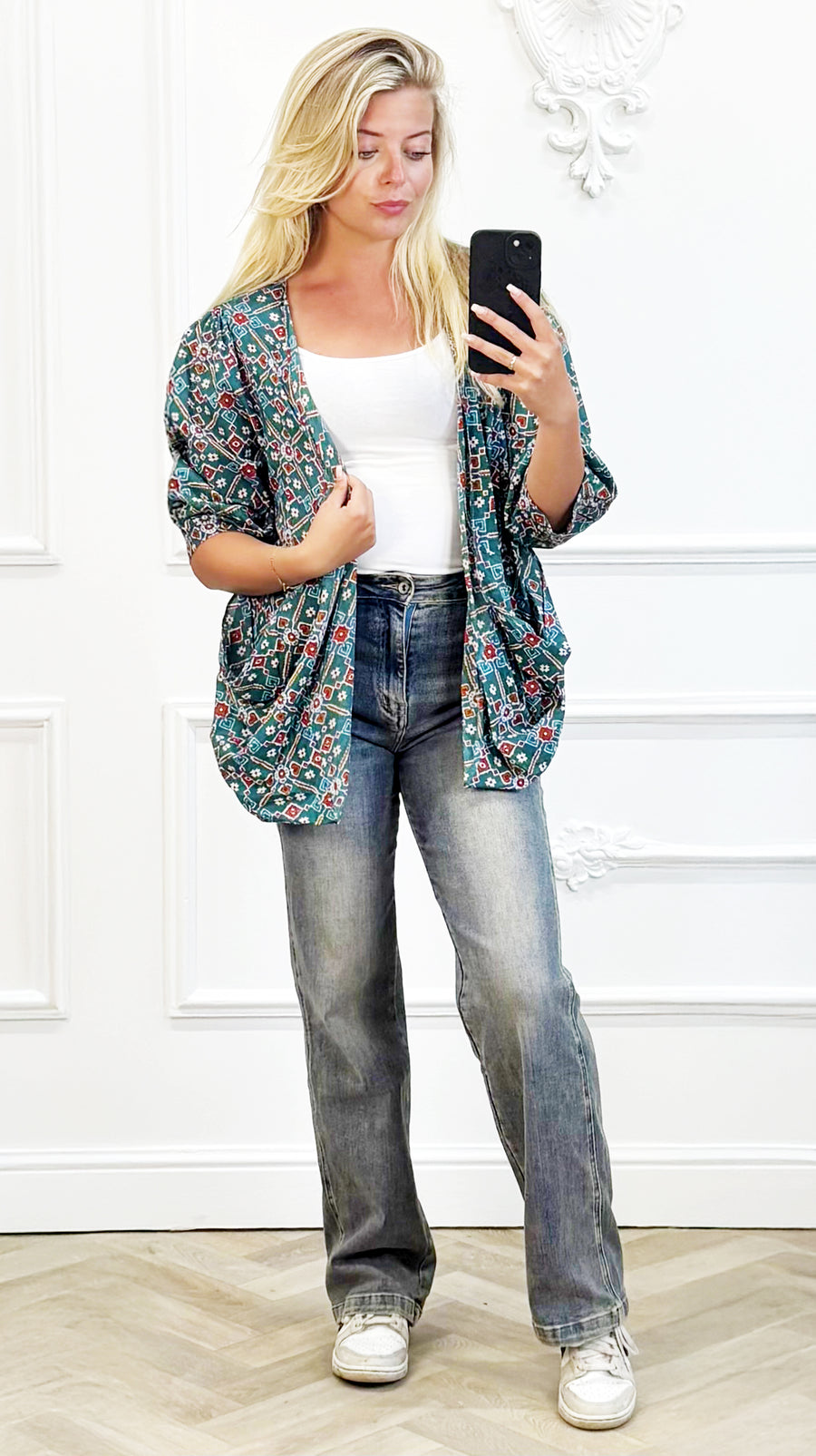 Zwart Katoenen Kimono met Print