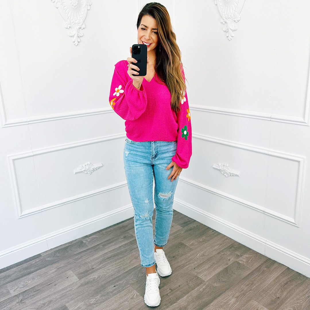 Smocked Blouse Flower Fuchsia