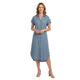 Bo Doorknoop Midi Jurk met Textuur Jeansblauw