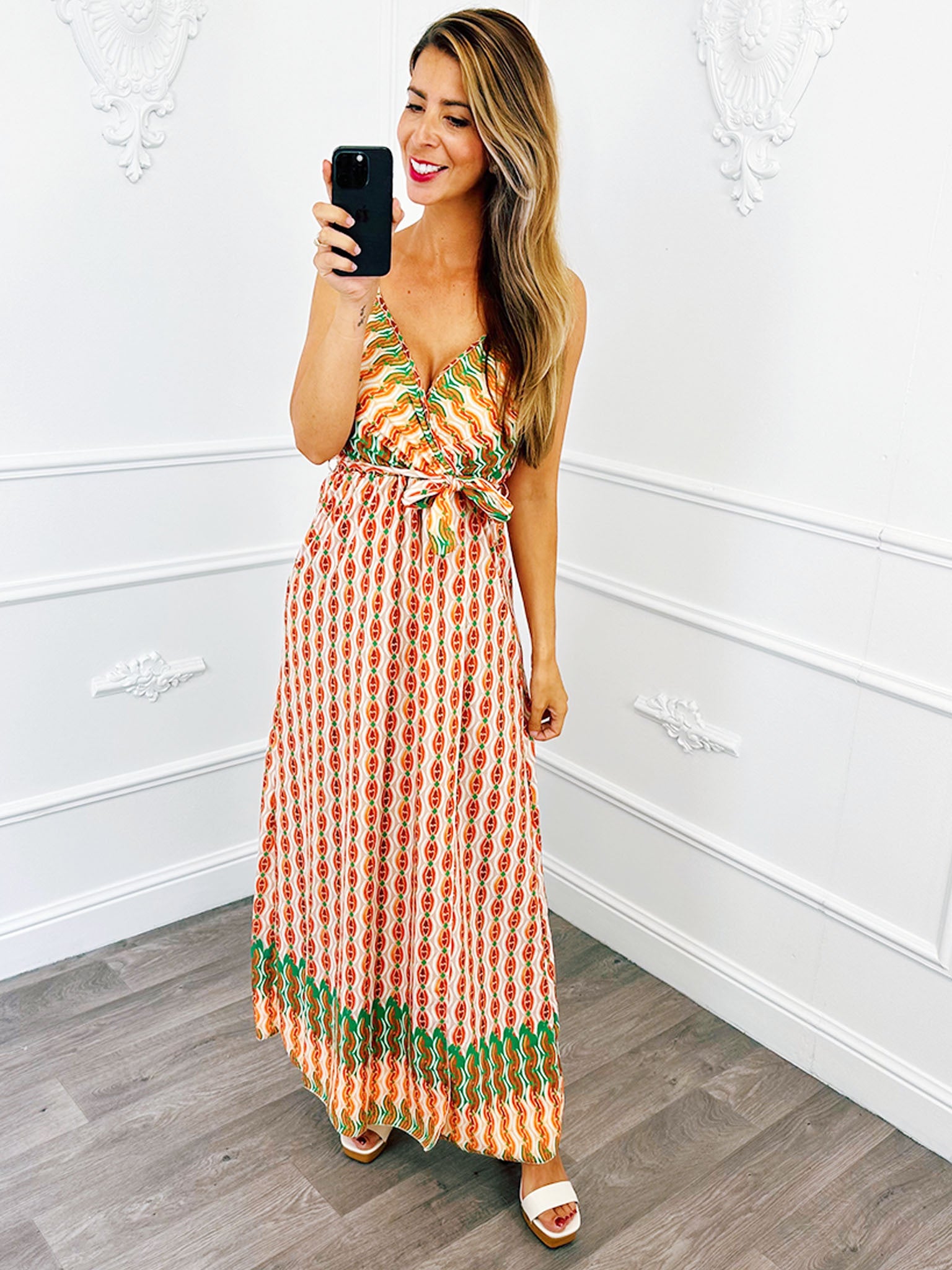 Spaghetti Maxi Jurk Print Groen