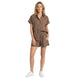 Isa short co-ord set met verticale streepjes in bruin voor dames