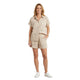 Isa short co-ord set met verticale streepjes in zand voor dames
