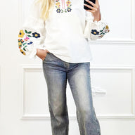 "Witte Boho Blouse met Bloemen"