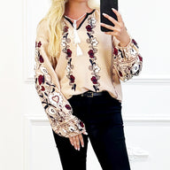 "Beige Boho Blouse met Borduursels"
