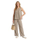 Mila Tencel co-ord set met mouwloze top en wijde broek beige voor dames