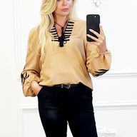 "Beige Boho Blouse met Borduursels"