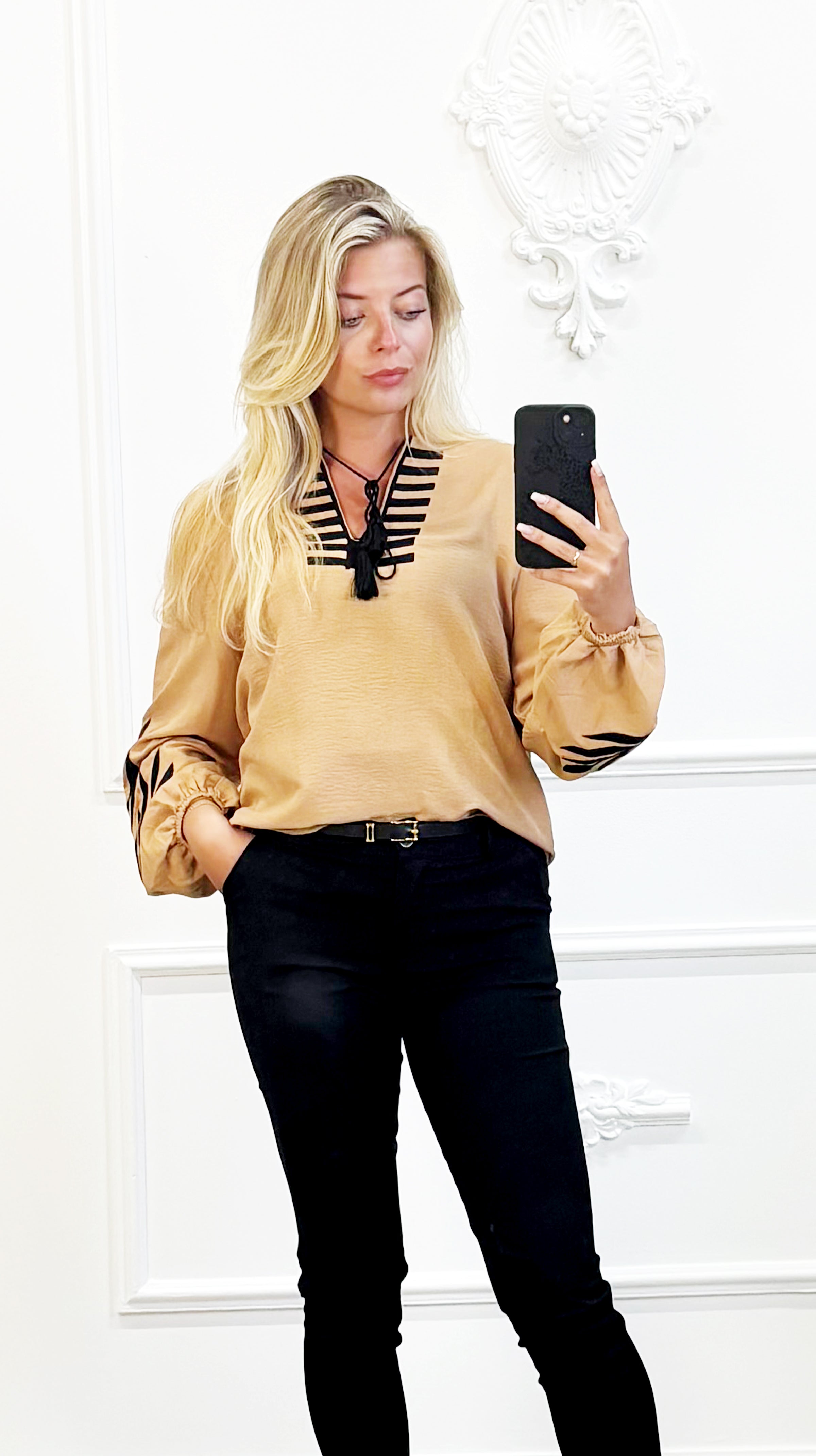 "Beige Boho Blouse met Borduursels"