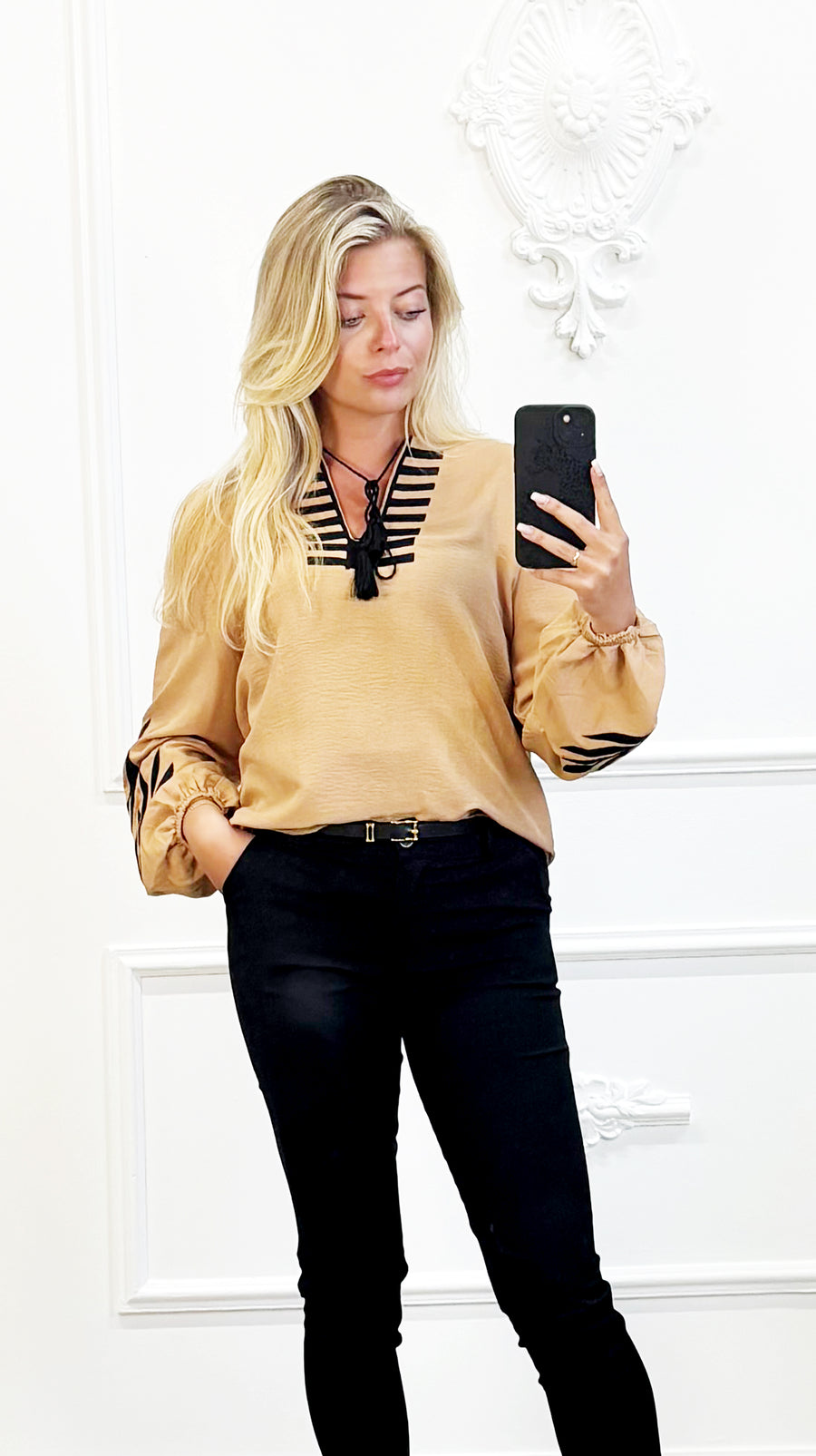 "Beige Boho Blouse met Borduursels"