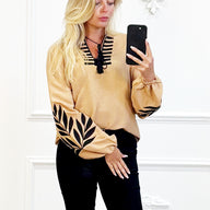 "Beige Boho Blouse met Borduursels"