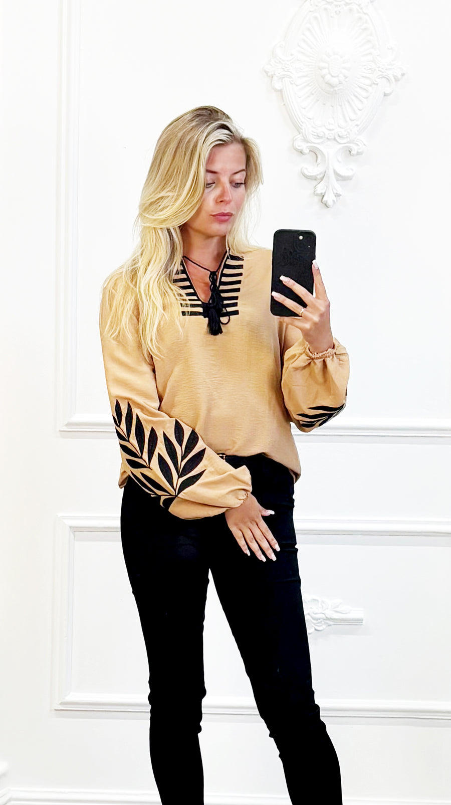 "Beige Boho Blouse met Borduursels"