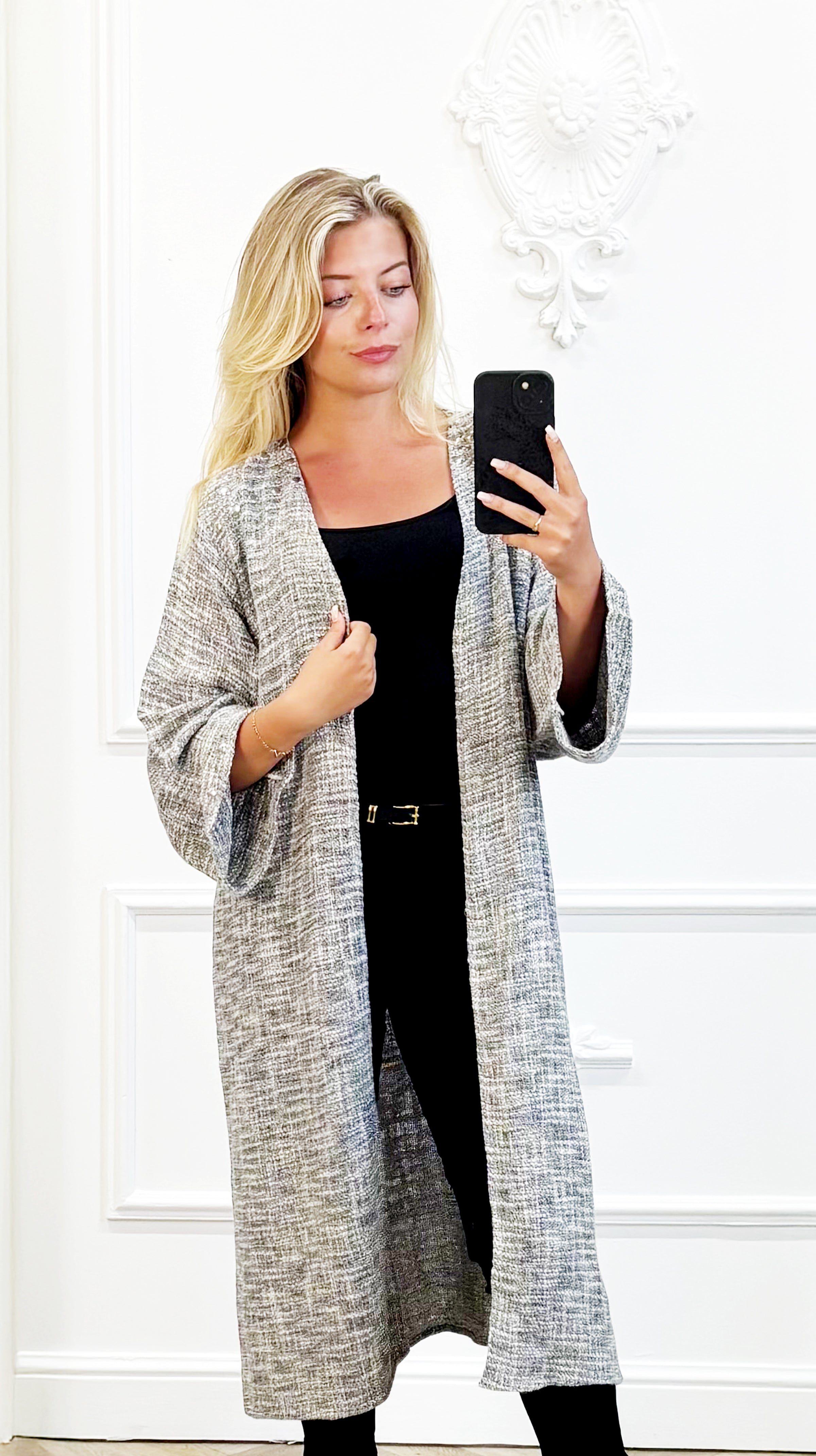 Lange jute kimono vest dames
