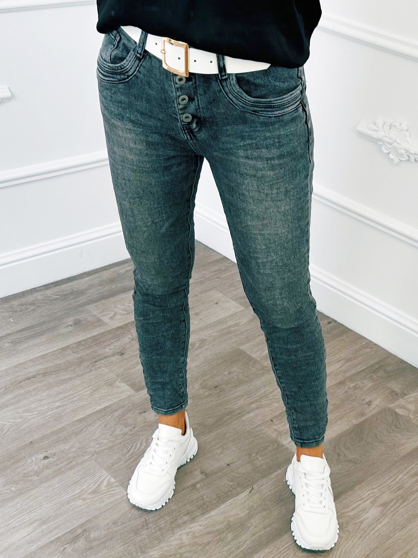 Jeans Button Grijs