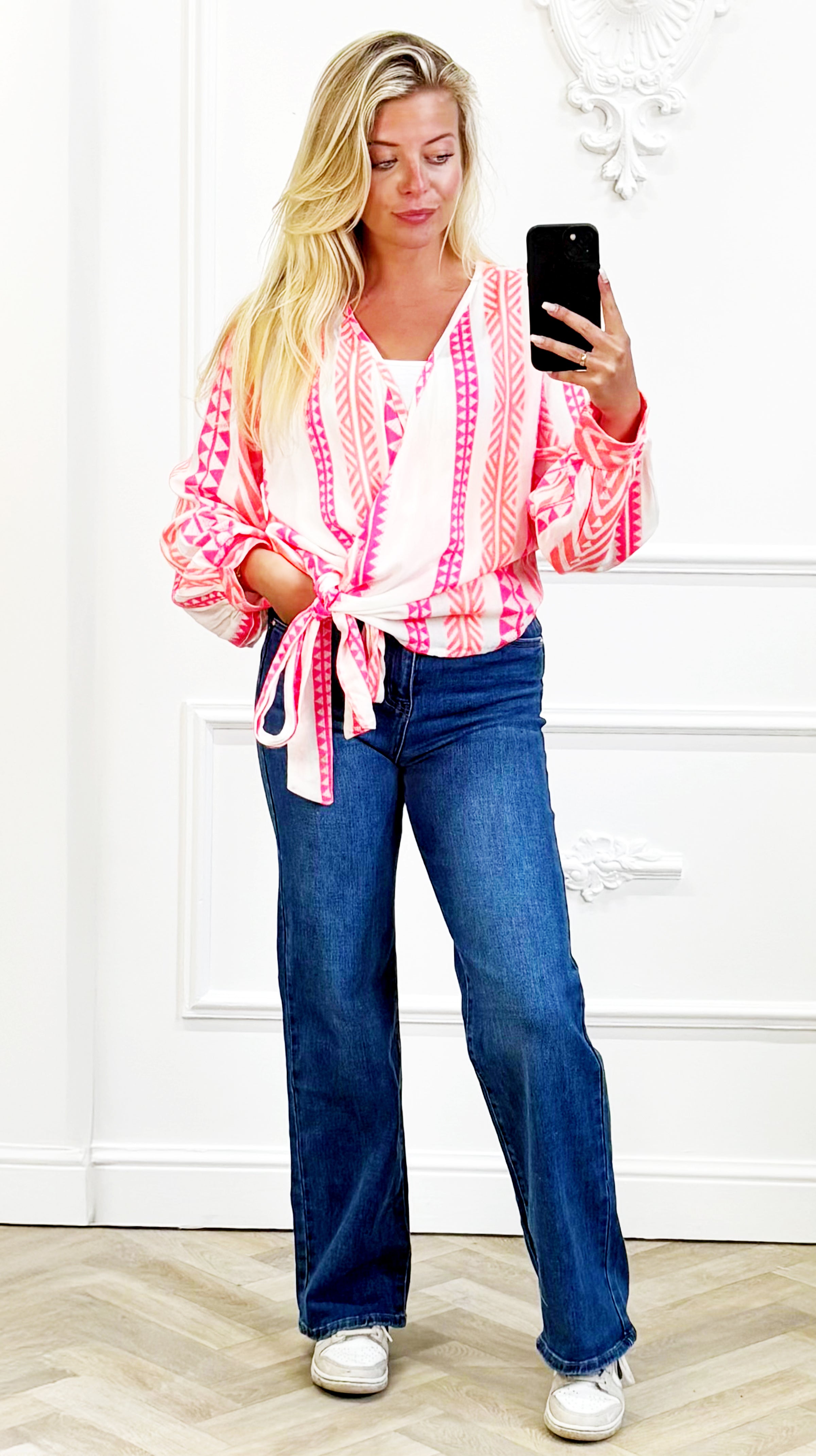 Geweven Katoenen Blouse Fuchsia Aztec