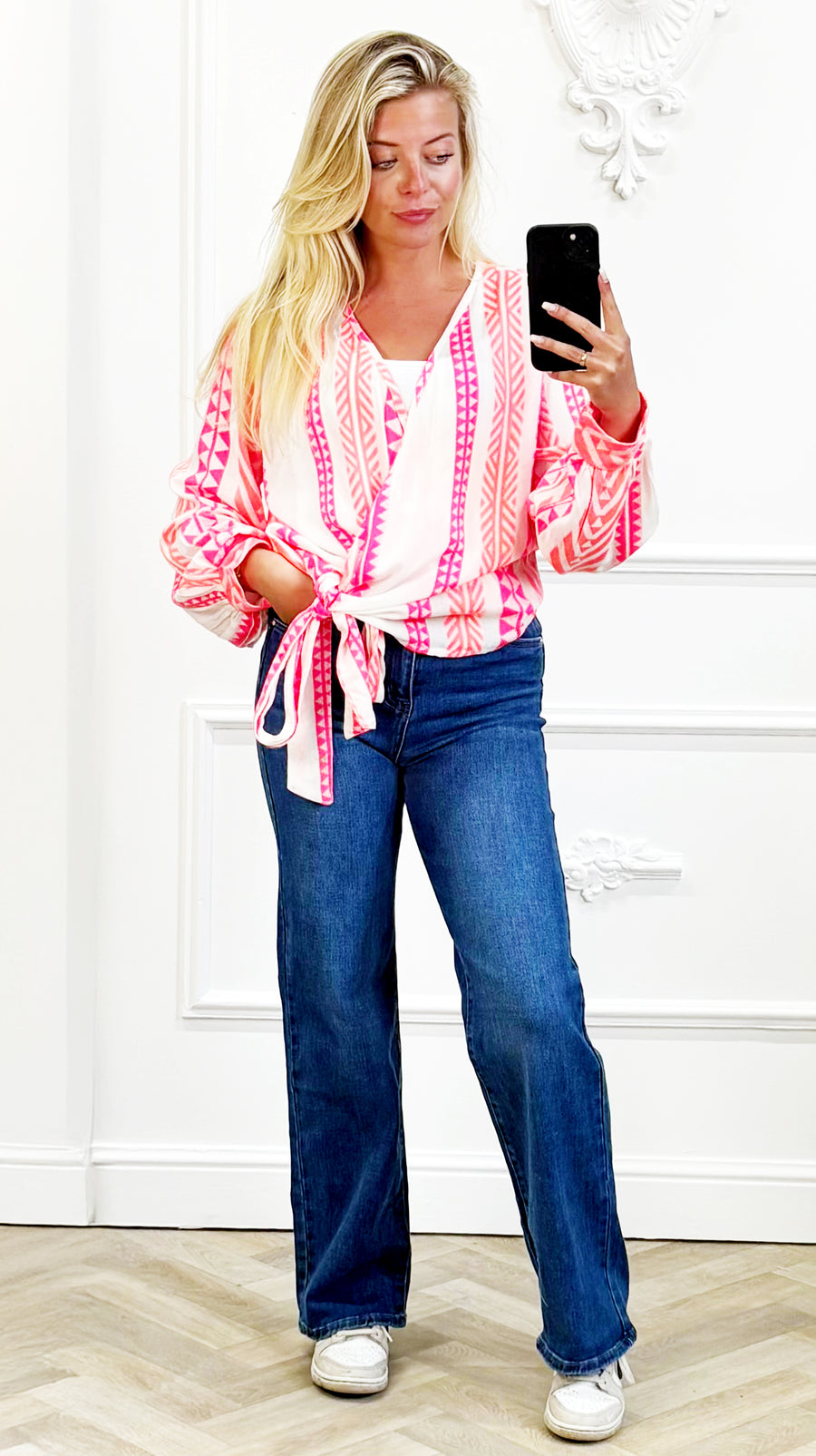 Geweven Katoenen Blouse Fuchsia Aztec