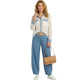 Oversized Gestreepte Blouse met Glitter en Denim Details