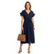 Liv Midi Jurk met Ruches en Knopen Marineblauw
