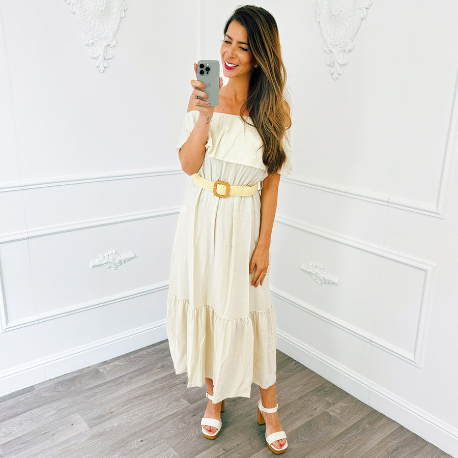 Jurk Off Shoulder Beige