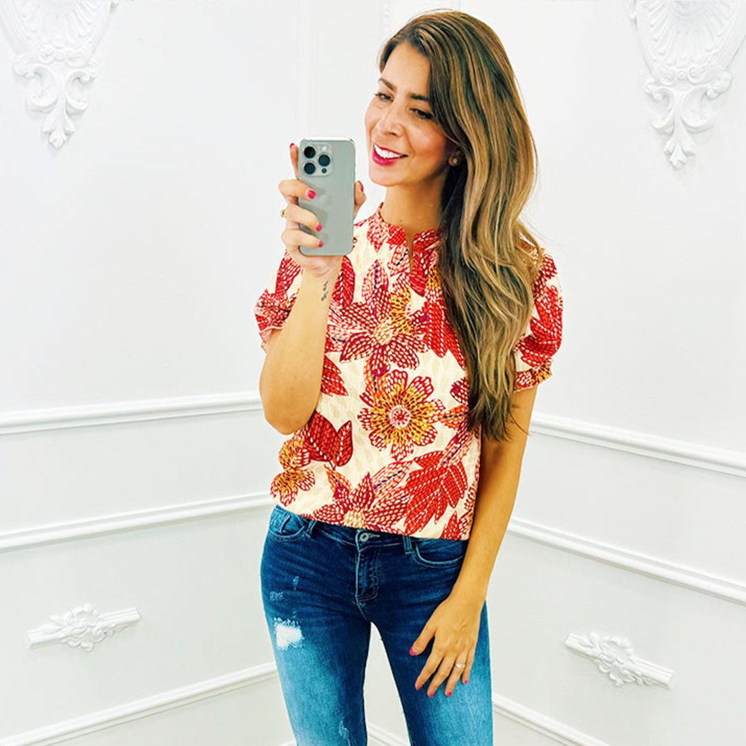 Pofmouw Top Flower Rood