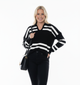 Zwart-witte dames trui met strepen – V-hals knitwear