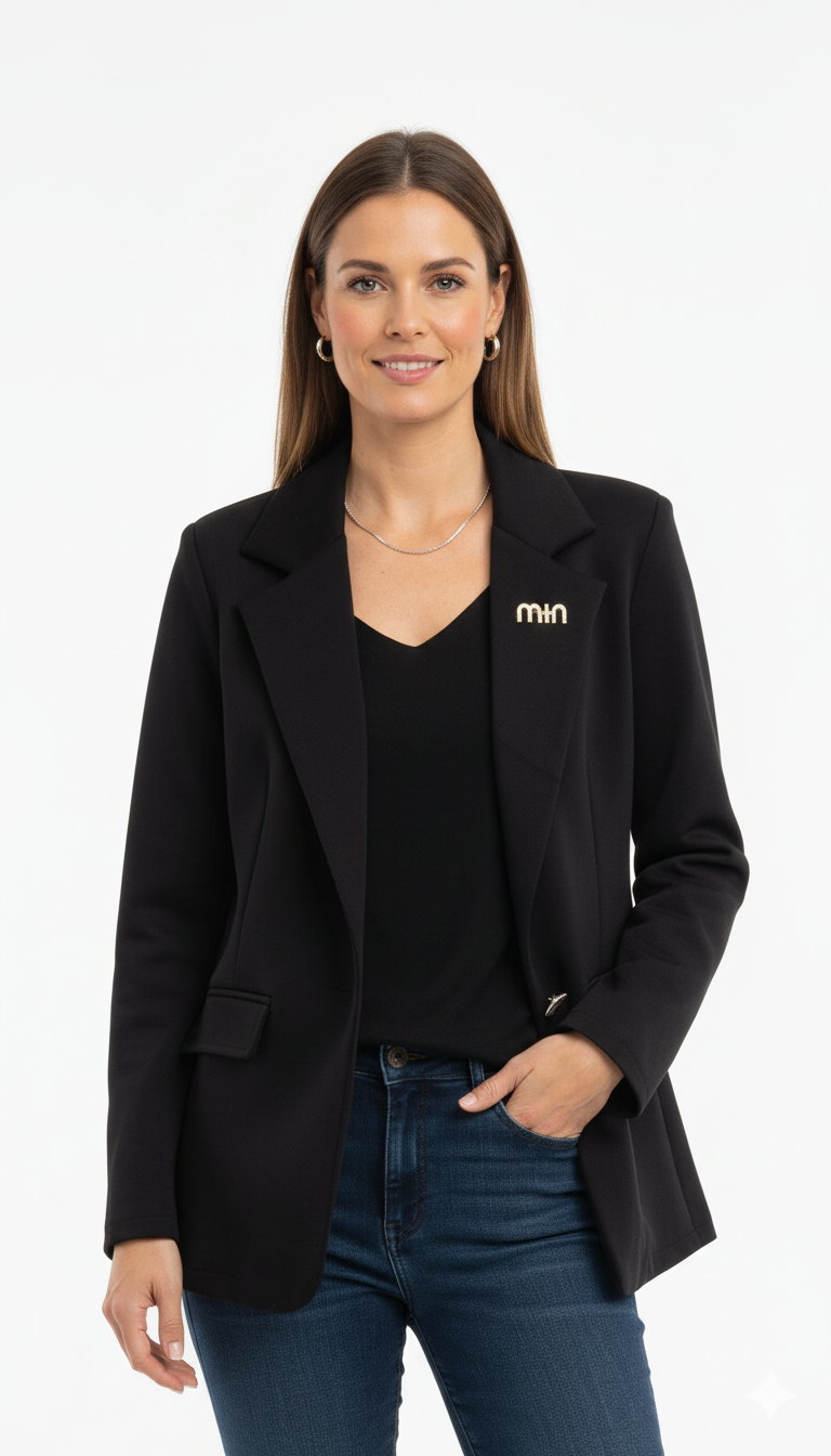 Klassieke zwarte dames blazer met elegante pasvorm.
