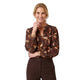 Bruin Floral Print Blouse – V-Hals & Lange Mouwen  Dames Blouse