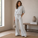 Cropped Hoodie Set met Flared Broek - Grijstaupe