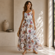Katoenen Maxi Jurk met Tropische Vogel Print - Ecru