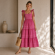 Rosa Gestreepte Maxi Jurk - Fuchsia-Roze