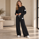 Urban Sweater Set met Wijde Broek - Zwart