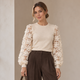 Trui met Bloemen Meshmouwen - Beige