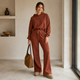 Cropped Hoodie Set met Flared Broek - Roestoranje