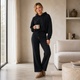 Cropped Hoodie Set met Flared Broek - Zwart