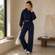 Cropped Hoodie Set met Flared Broek - Marineblauw
