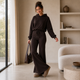 Cropped Hoodie Set met Flared Broek - Bruin